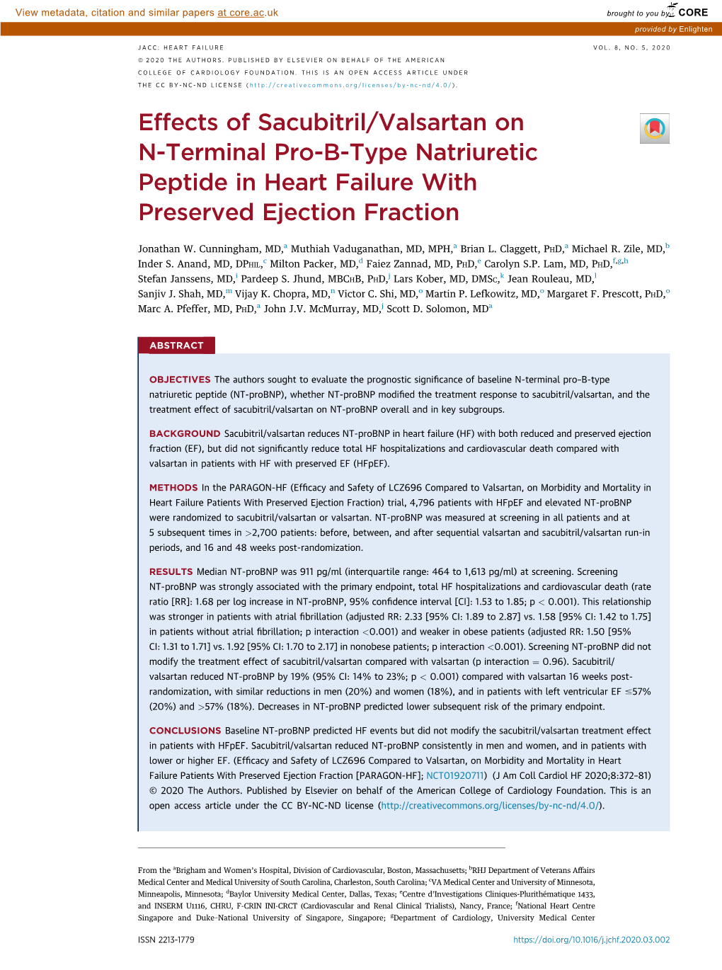 Effects of Sacubitril/Valsartan on N-Terminal Pro-B-Type Natriuretic Peptide in Heart Failure with Preserved Ejection Fraction