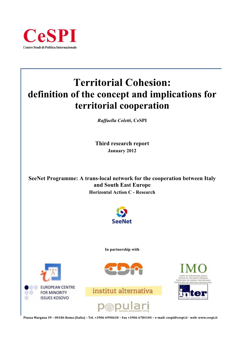 Territorial Cohesion: Definition of the Concept and Implications for Territorial Cooperation