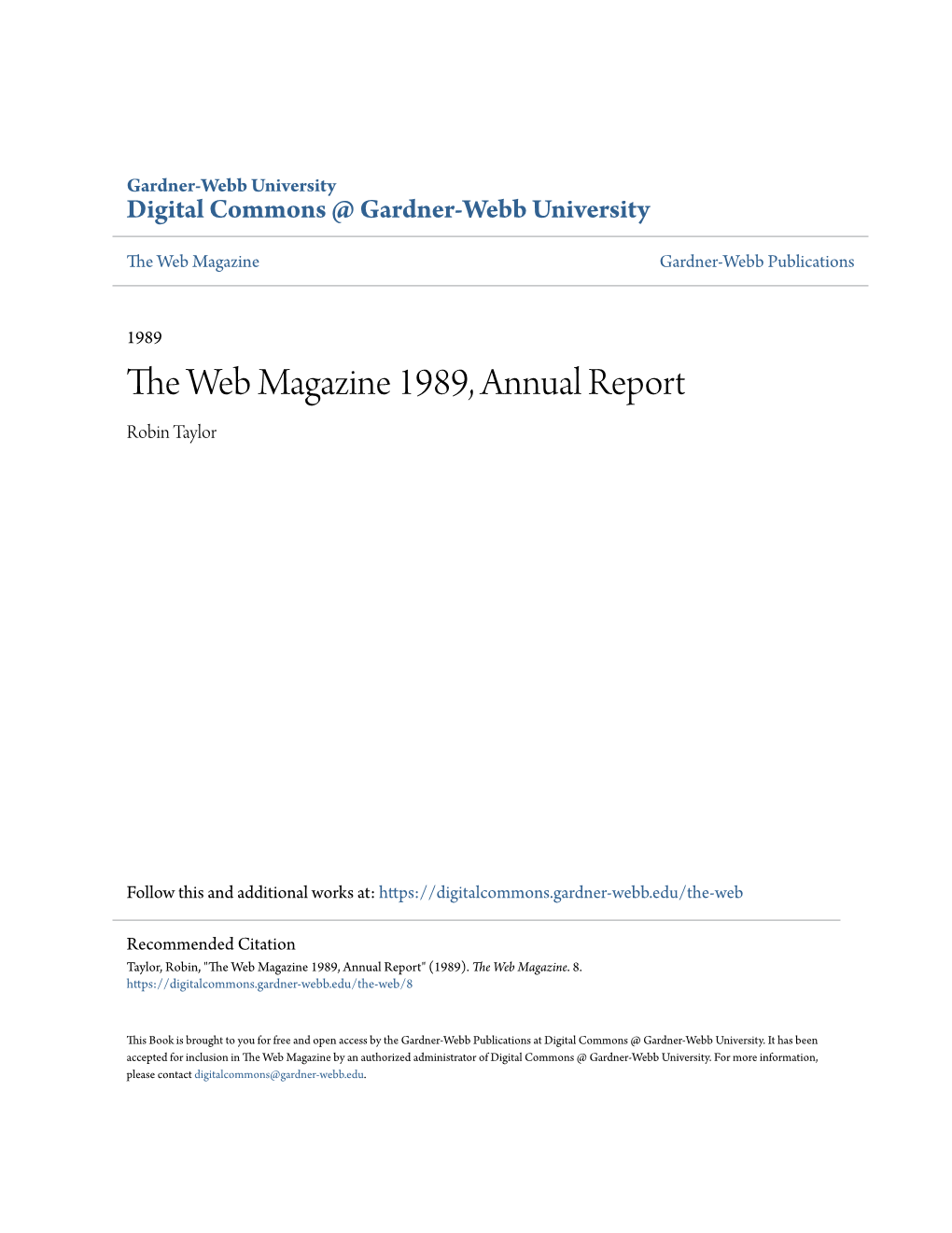 The Web Magazine 1989, Annual Report