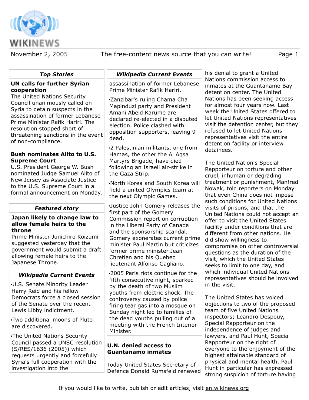 November 2, 2005 the Free-Content News Source That You Can Write! Page 1