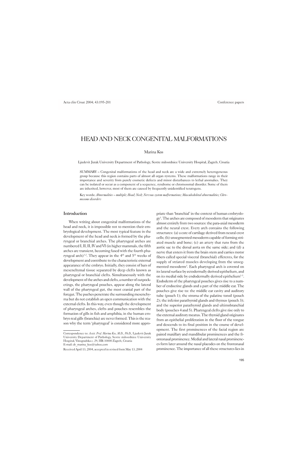 Head and Neck Congenital Malformations