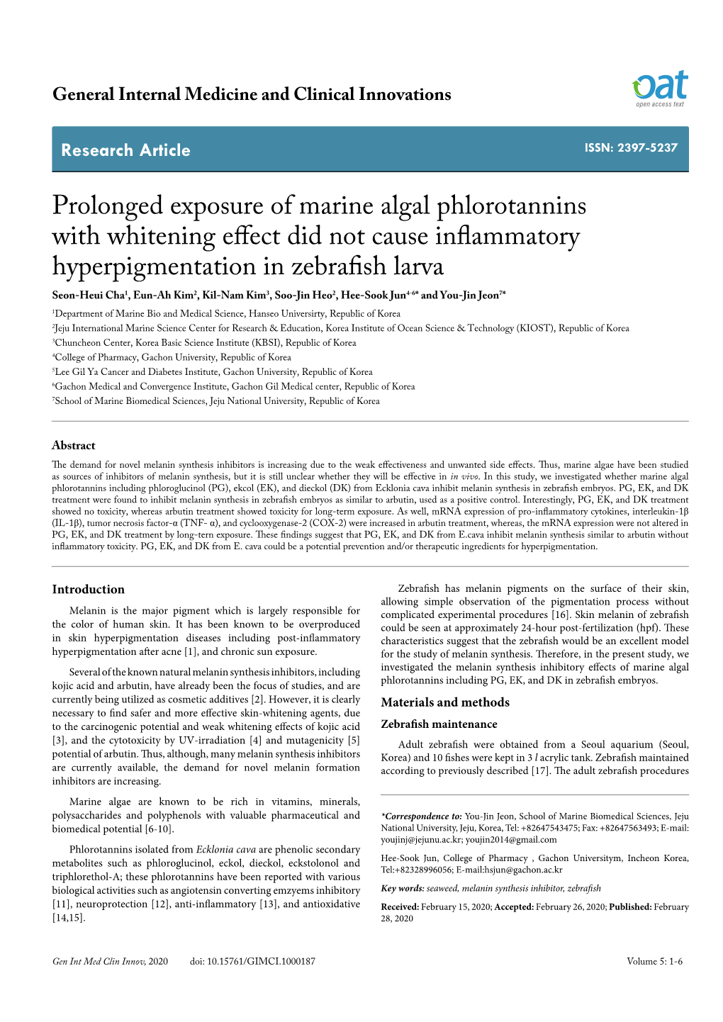 Prolonged Exposure of Marine Algal Phlorotannins with Whitening Effect