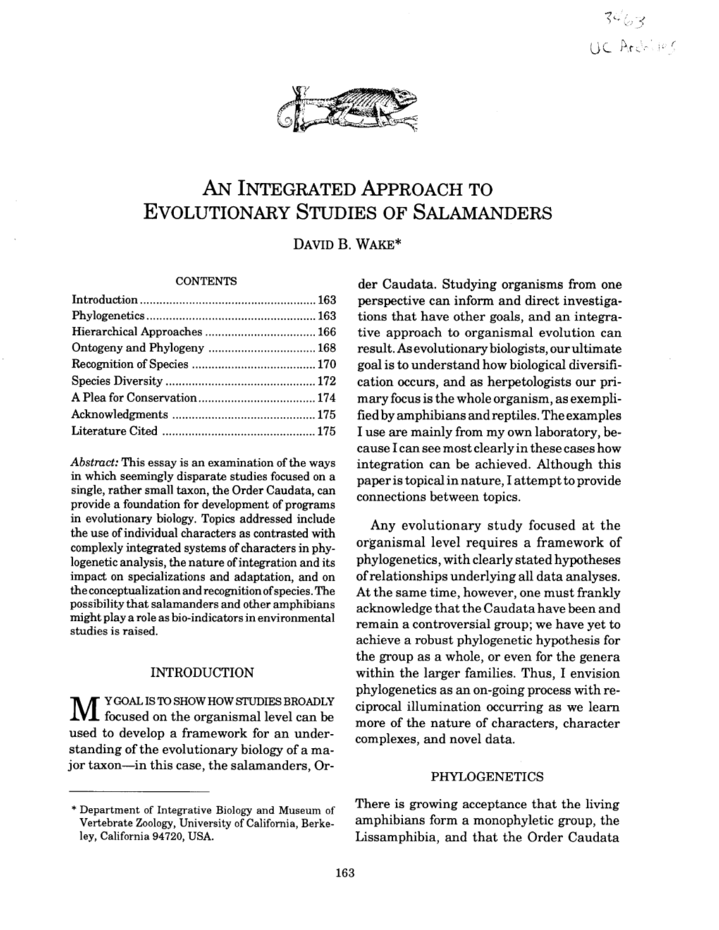 Evolutionarystudies of Salamanders