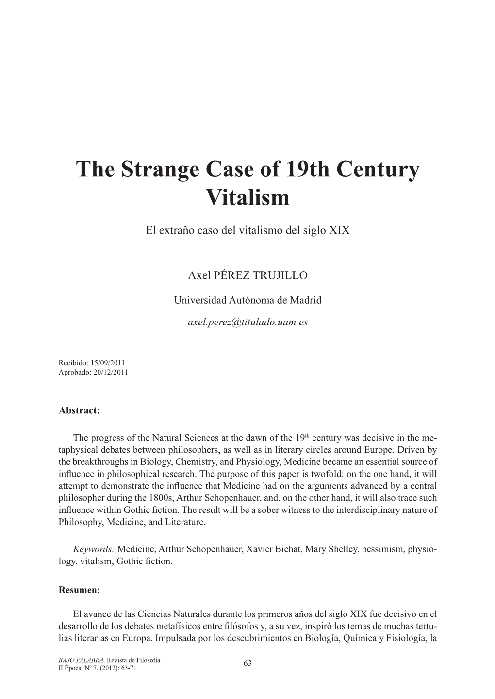 The Strange Case of 19Th Century Vitalism