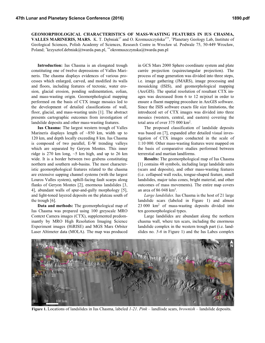 Geomorphological Characteristics of Mass-Wasting Features in Ius Chasma, Valles Marineris, Mars