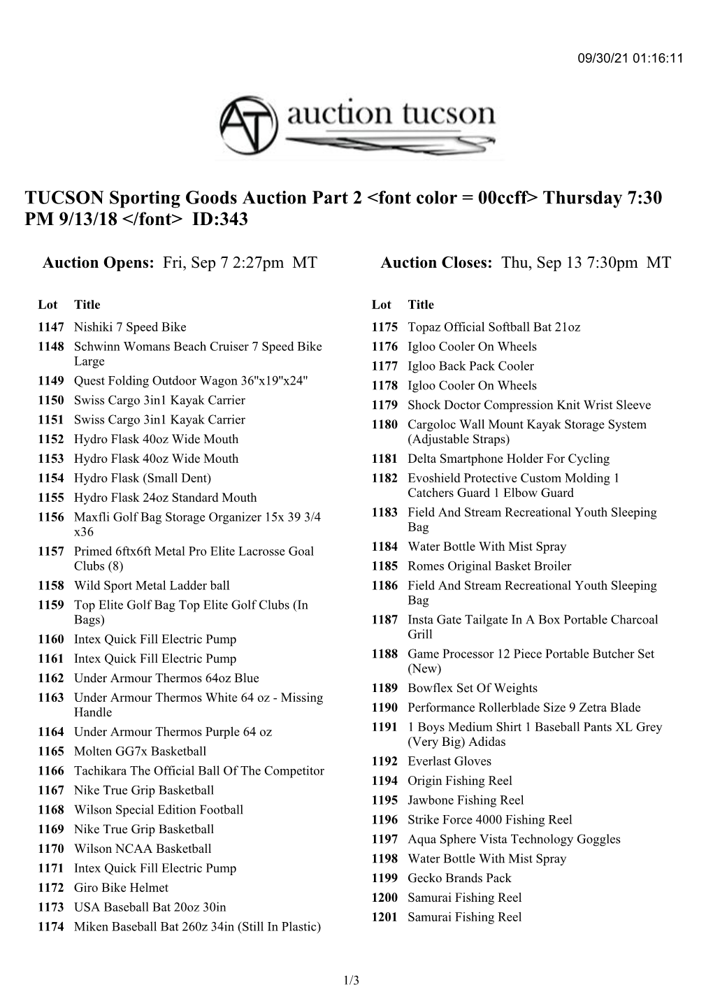 TUCSON Sporting Goods Auction Part 2 <Font Color = 00Ccff