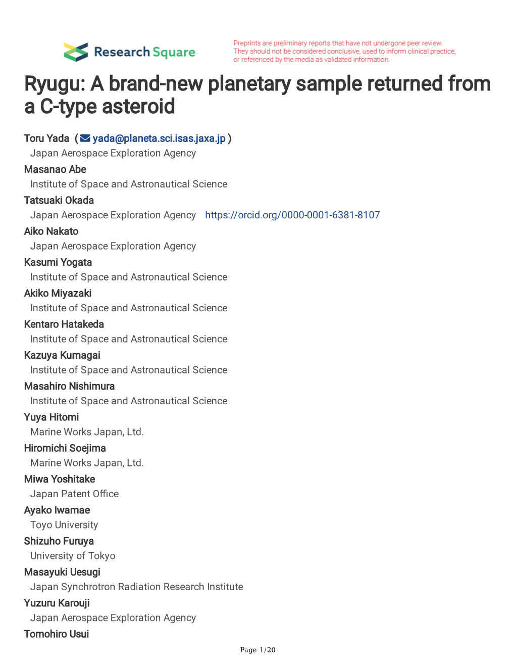 Ryugu: a Brand-New Planetary Sample Returned from a C-Type Asteroid