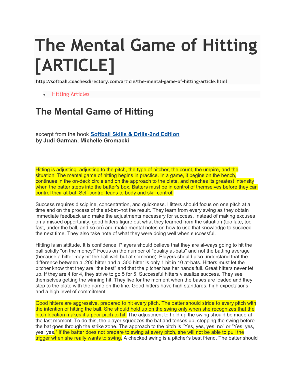 The Mental Game of Hitting [ARTICLE]