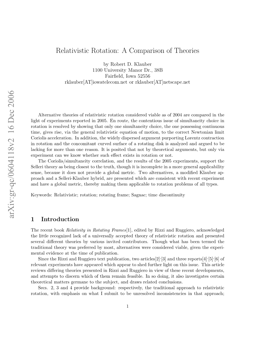 Relativistic Rotation: a Comparison of Theories