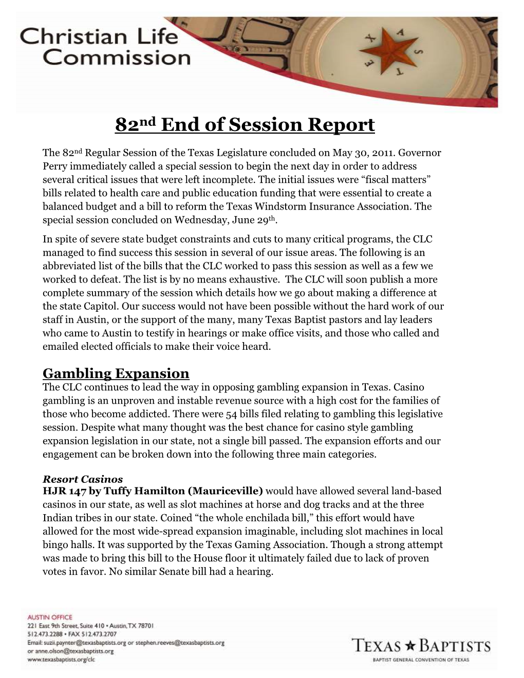 82Nd End of Session Report