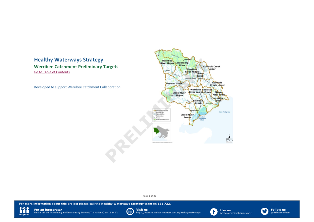 Werribee Catchment Preliminary Targets Go to Table of Contents