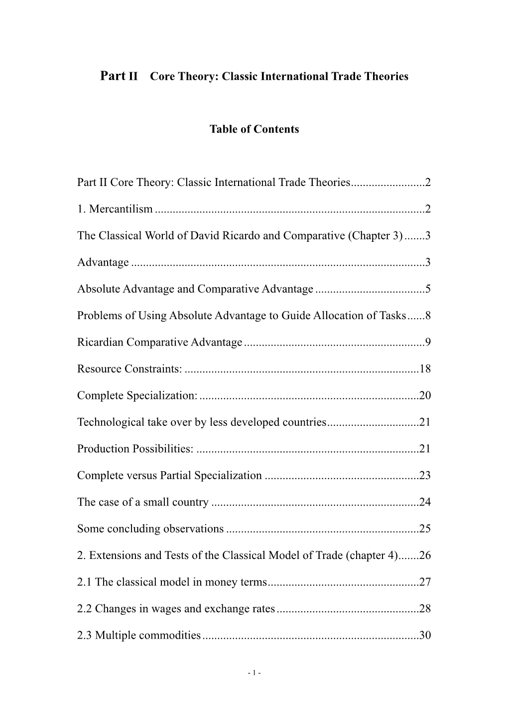 Part II Core Theory: Classic International Trade Theories