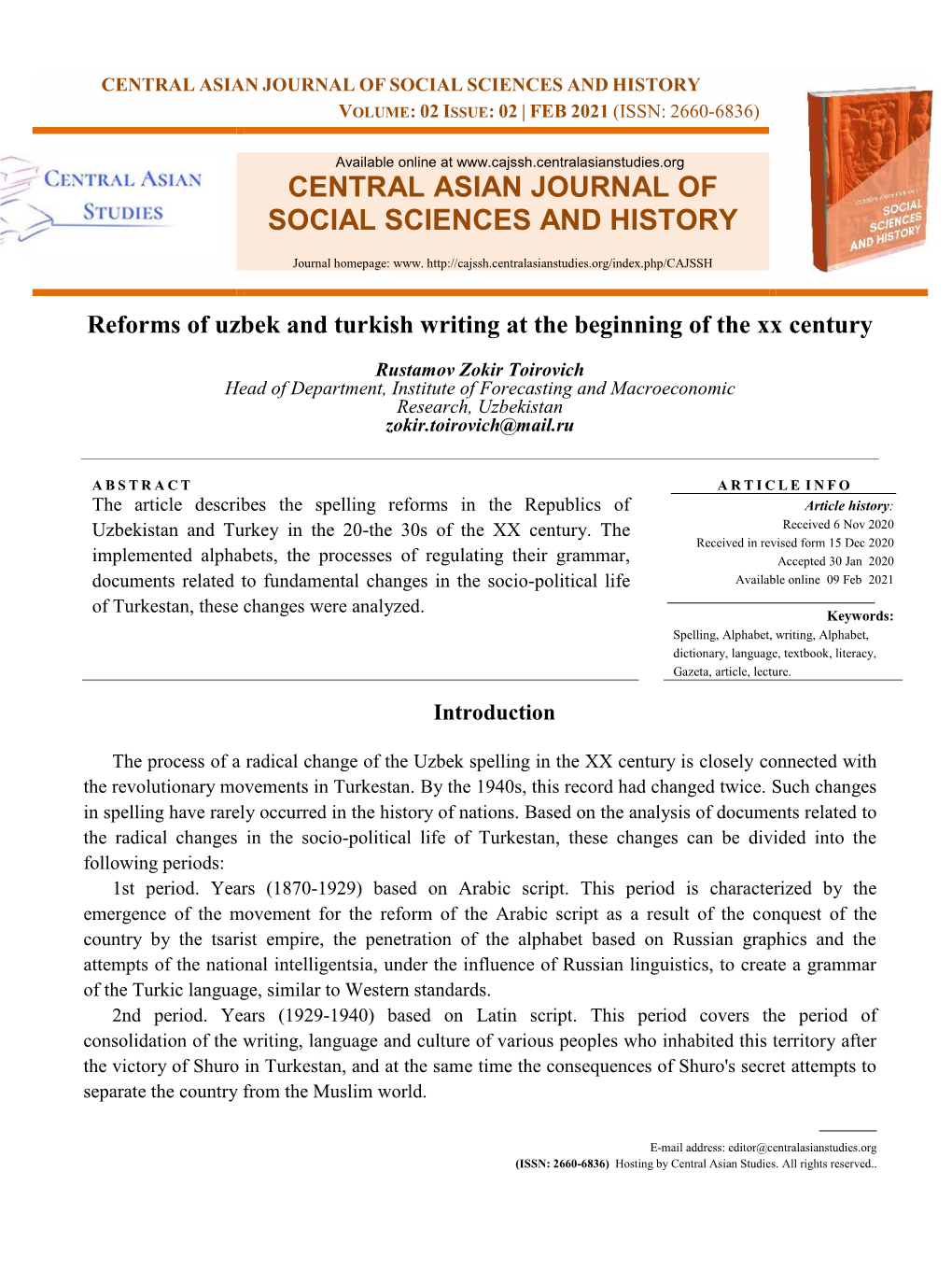 Reforms of Uzbek and Turkish Writing at the Beginning of the Xx Century