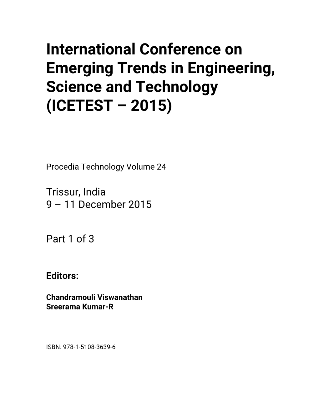 International Conference on Emerging Trends in Engineering, Science