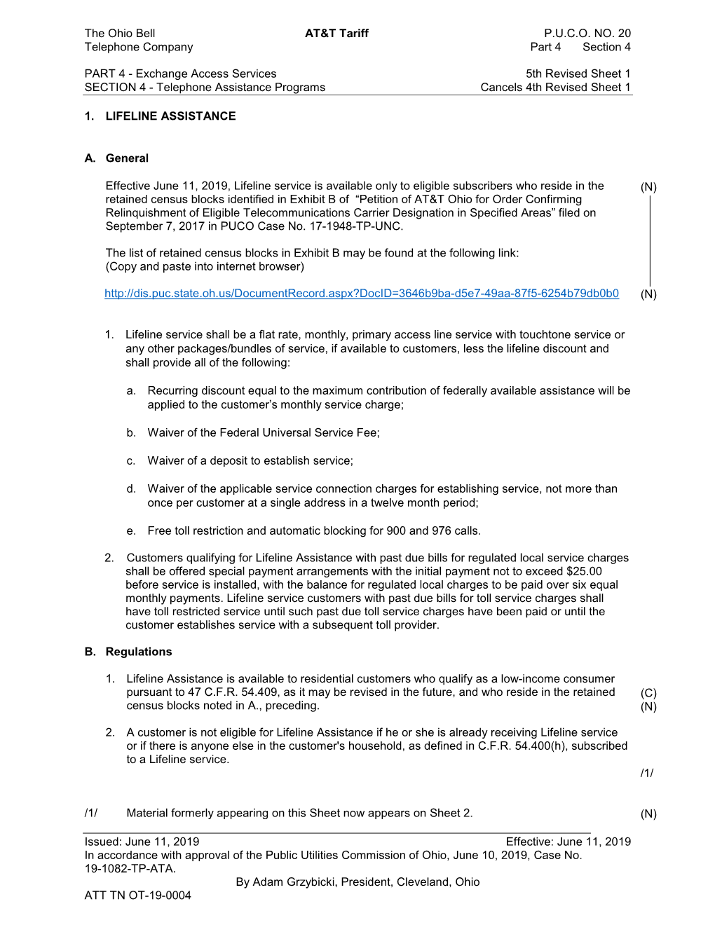 The Ohio Bell AT&T Tariff P.U.C.O. NO. 20 Telephone Company Part 4