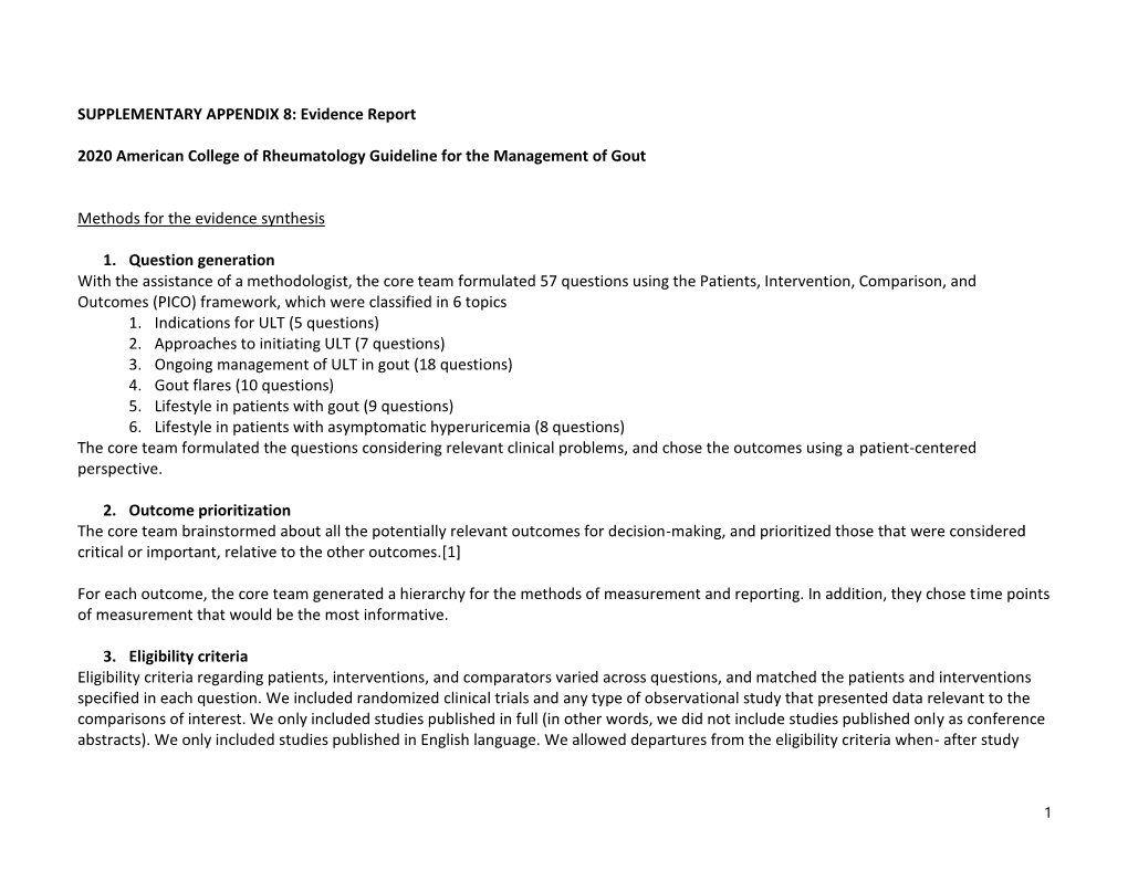 Gout Guideline Supplementary Appendix 8 – Evidence Report