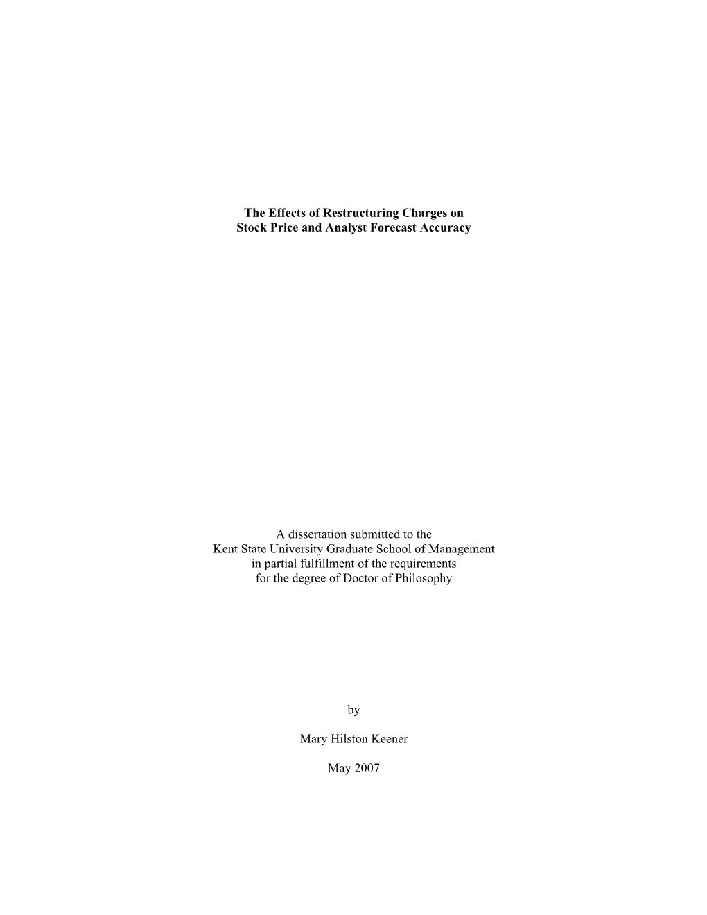 The Effects of Restructuring Charges on Stock Price and Analyst Forecast Accuracy