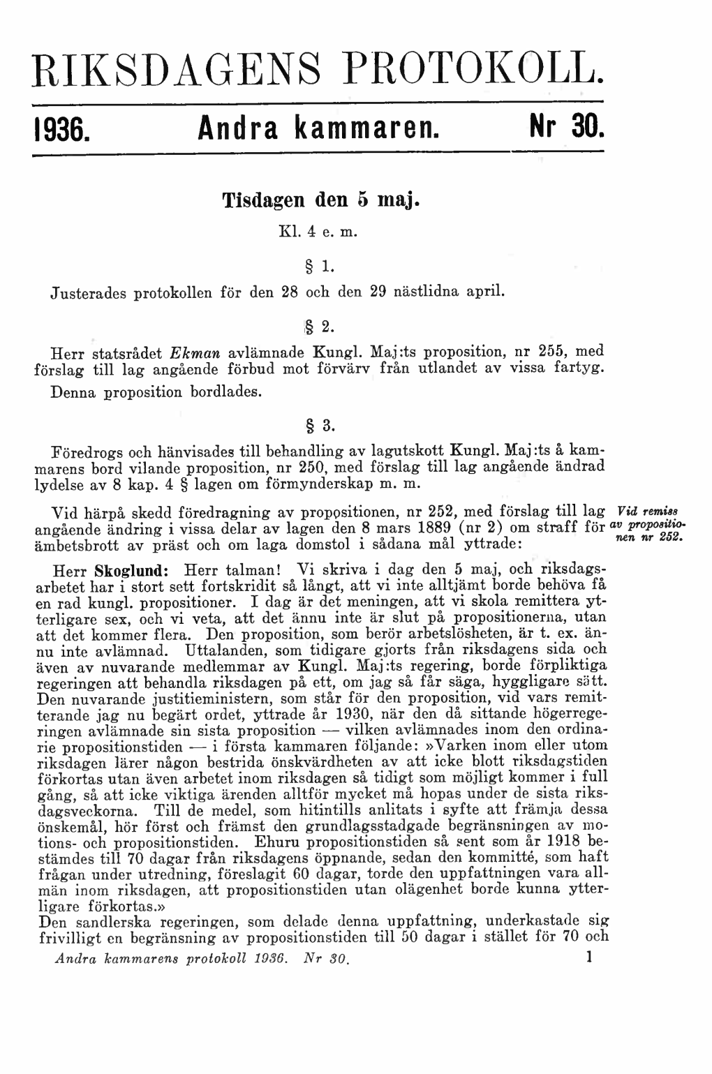 Riksdagens Protokoll 1936