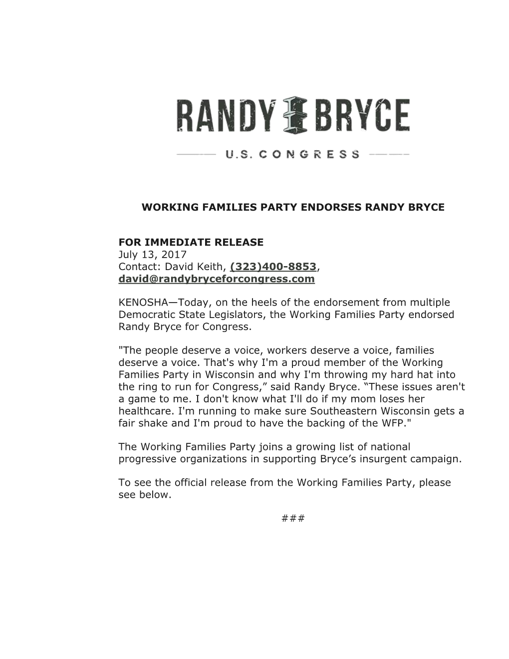 Working Families Party Endorses Randy Bryce For