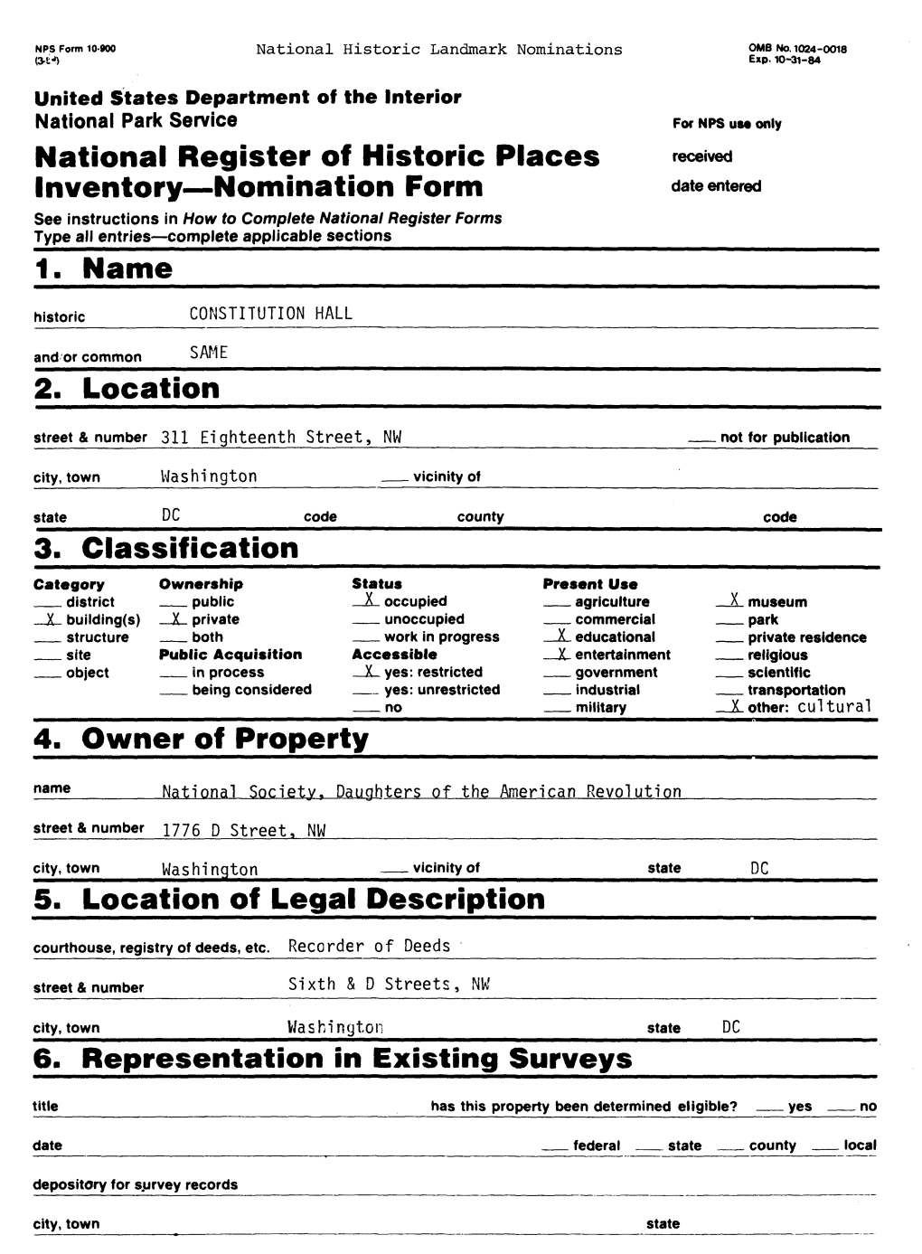 National Register of Historic Places Inventory