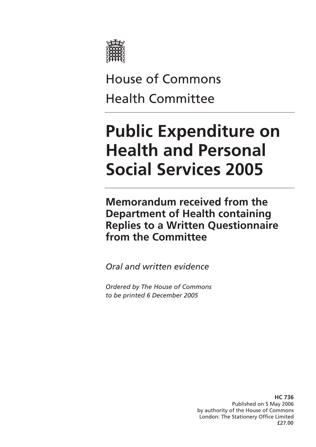 Public Expenditure on Health and Personal Social Services 2005