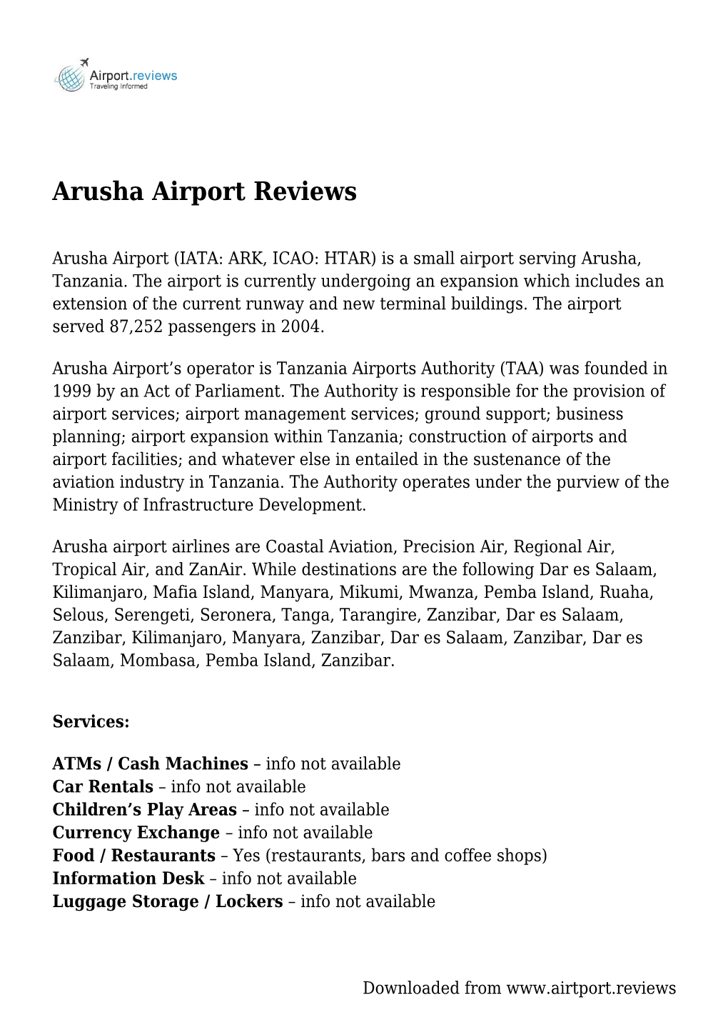 Arusha Airport Reviews