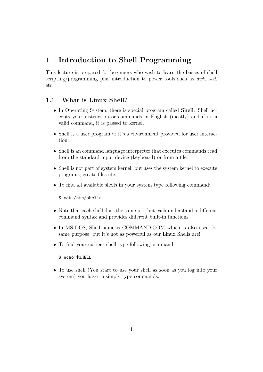 1 Introduction to Shell Programming