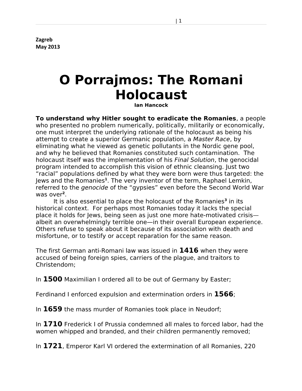 The Romani Holocaust Ian Hancock