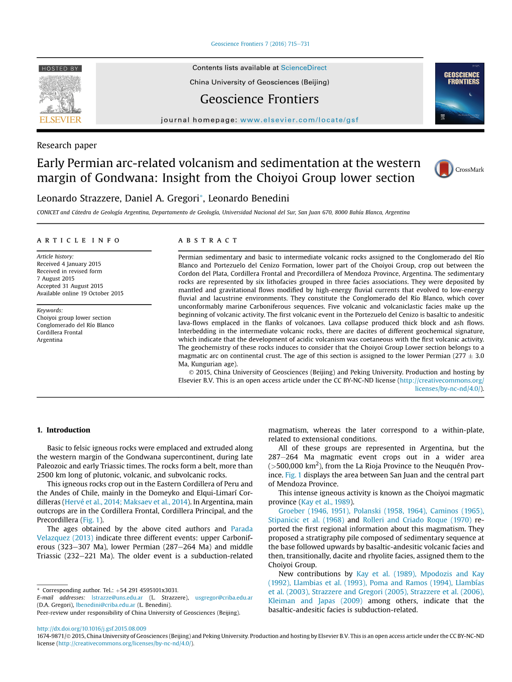 Early Permian Arc-Related Volcanism and Sedimentation at the Western Margin of Gondwana: Insight from the Choiyoi Group Lower Section