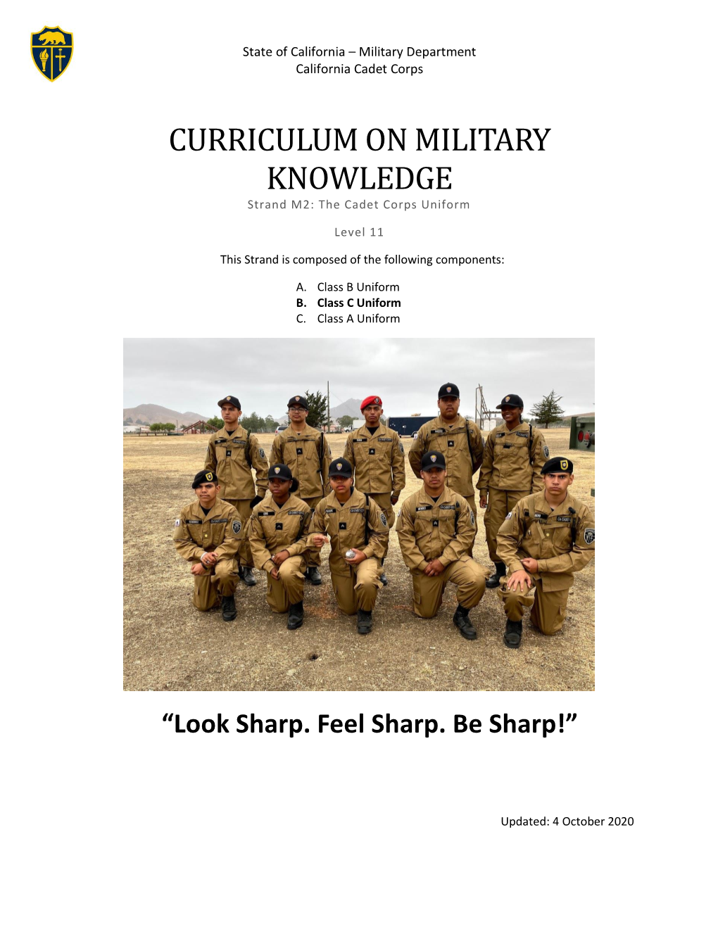 CURRICULUM on MILITARY KNOWLEDGE Strand M2: the Cadet Corps Uniform