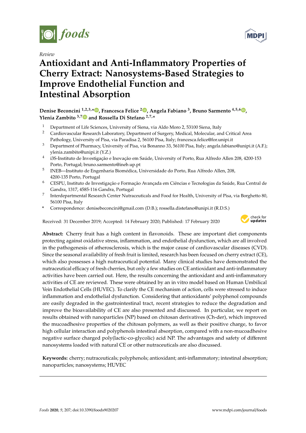 Antioxidant and Anti-Inflammatory Properties of Cherry Extract