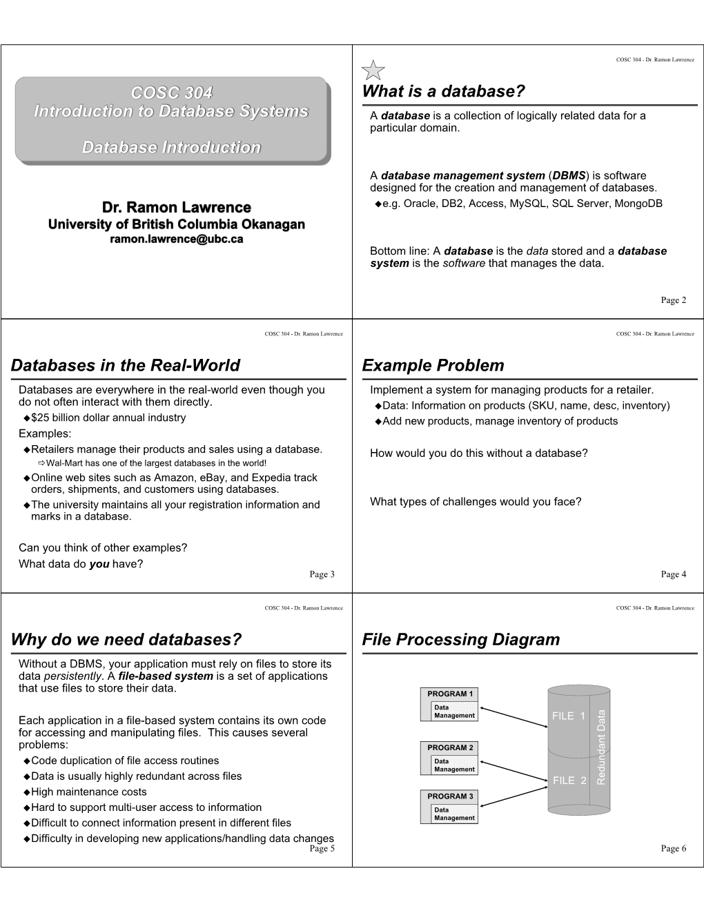 COSC 304 Database Introduction