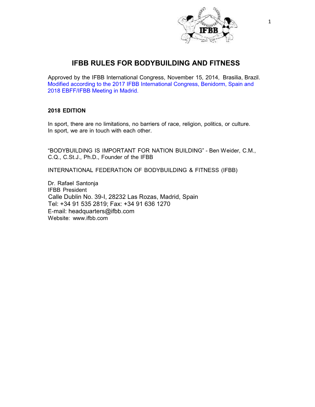 Ifbb Rules for Bodybuilding and Fitness