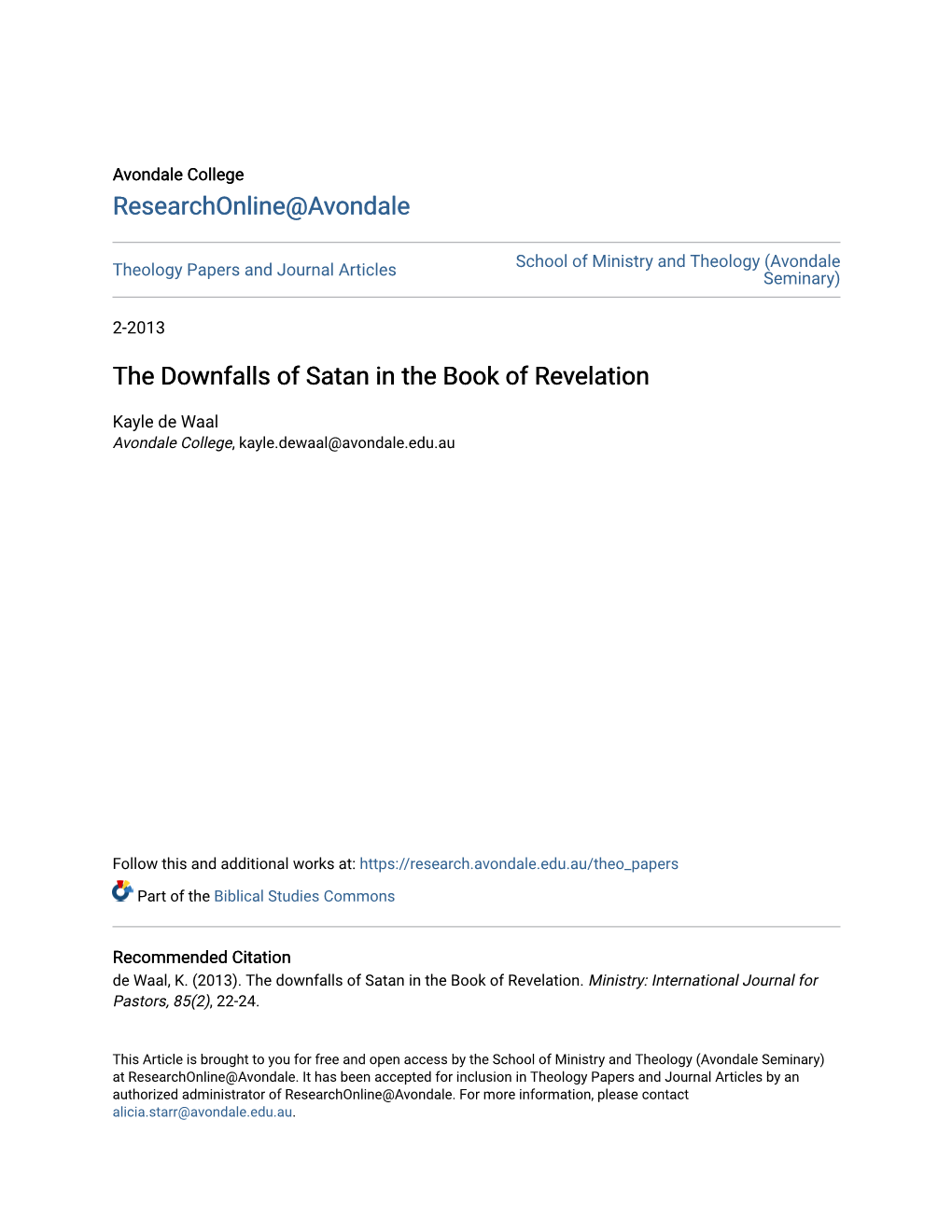 The Downfalls of Satan in the Book of Revelation