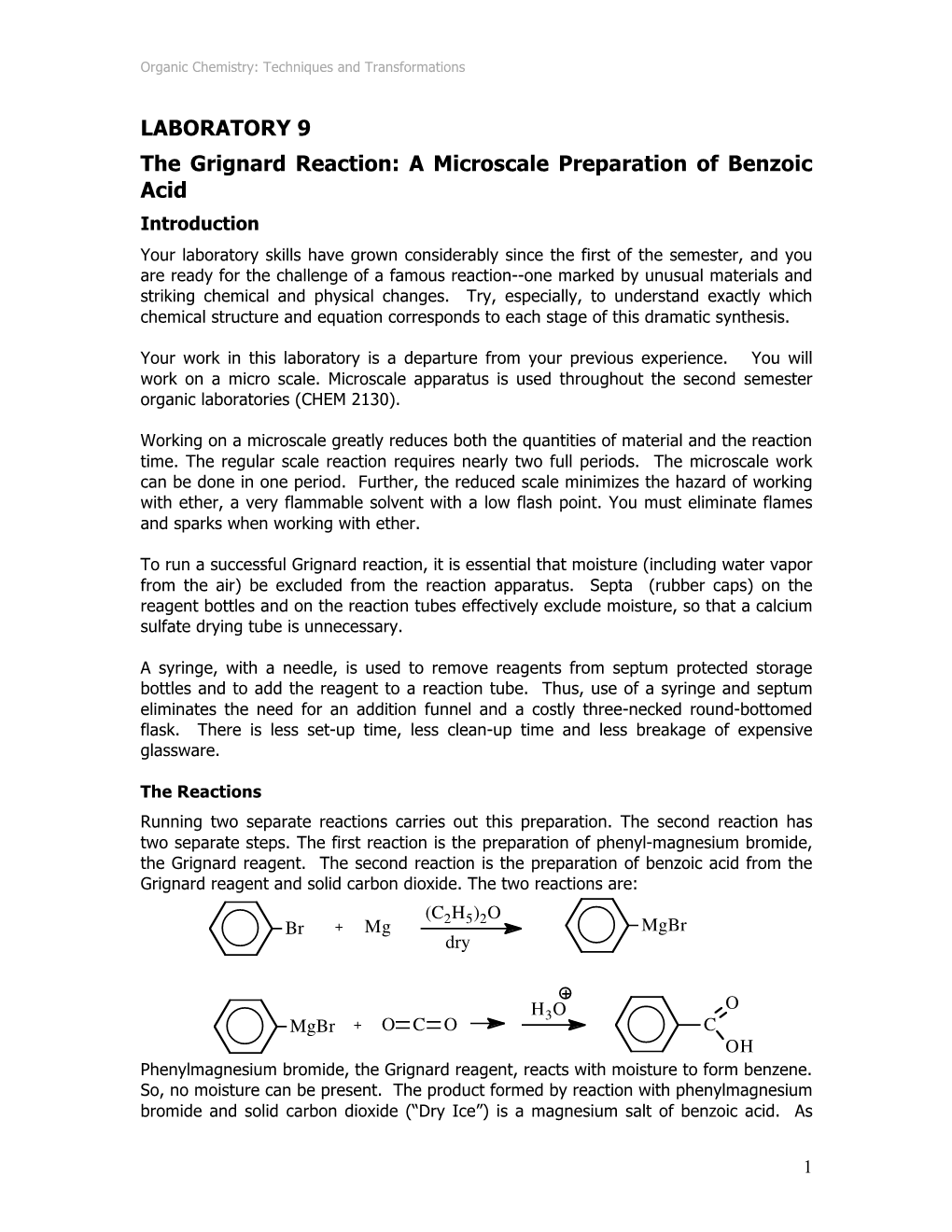 LABORATORY 9 the Grignard Reaction: a Microscale Preparation