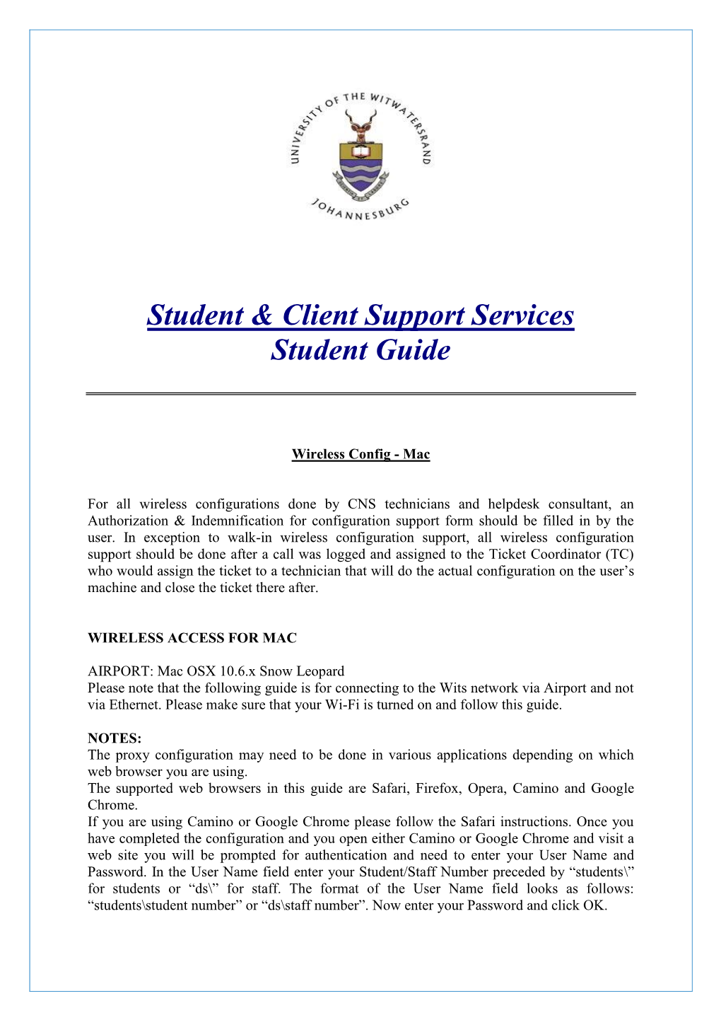 Student & Client Support Services Student Guide