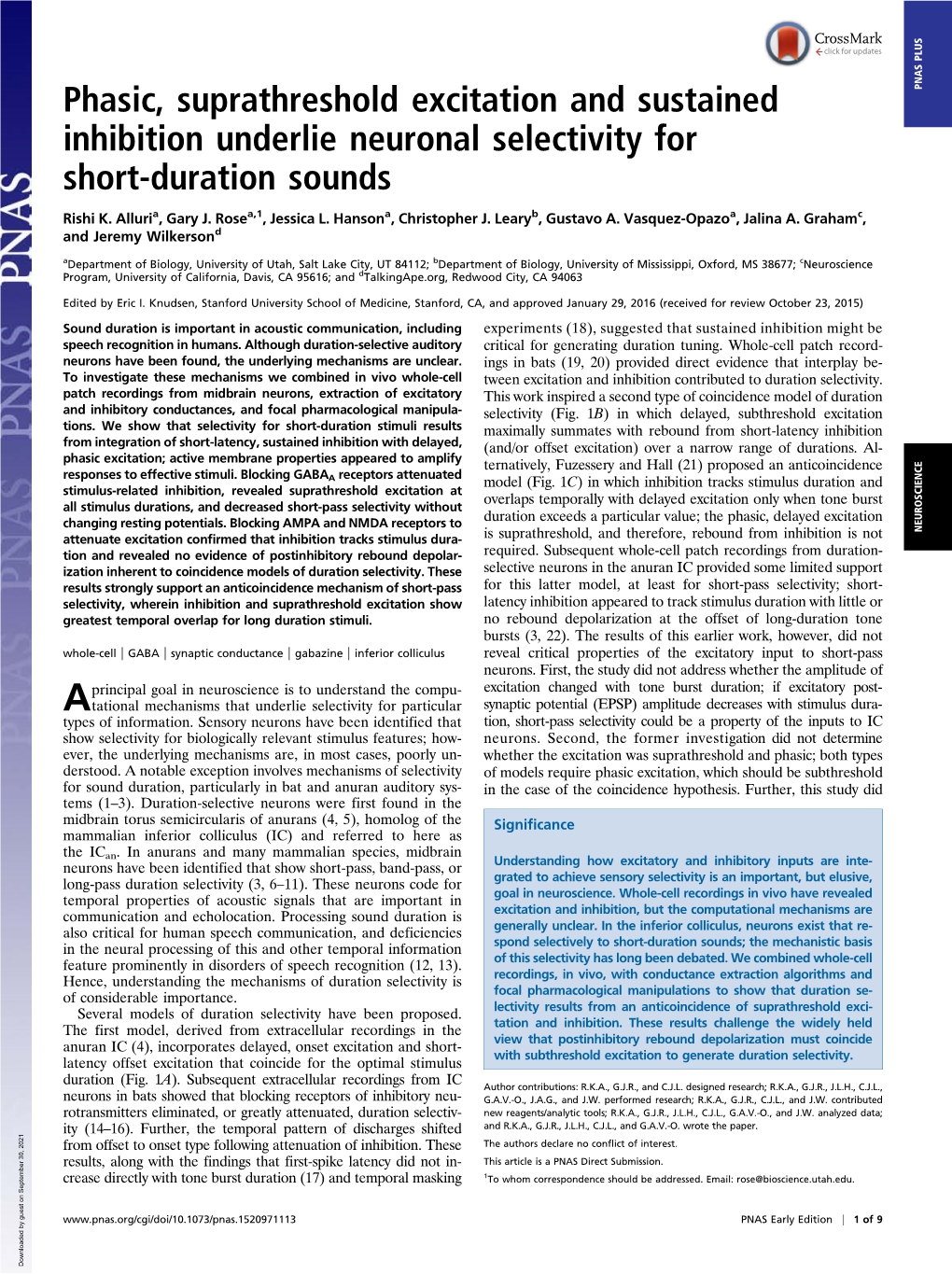 Phasic, Suprathreshold Excitation and Sustained Inhibition Underlie Neuronal Selectivity for Short-Duration Sounds