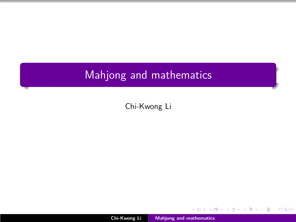 Mahjong and Mathematics