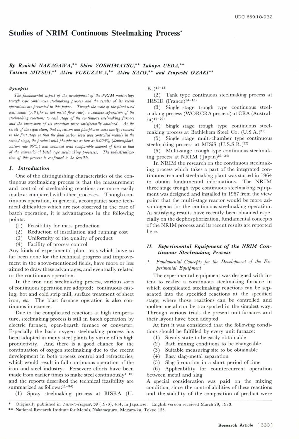 Studies of NRIM Continuous Steelmaking Process*