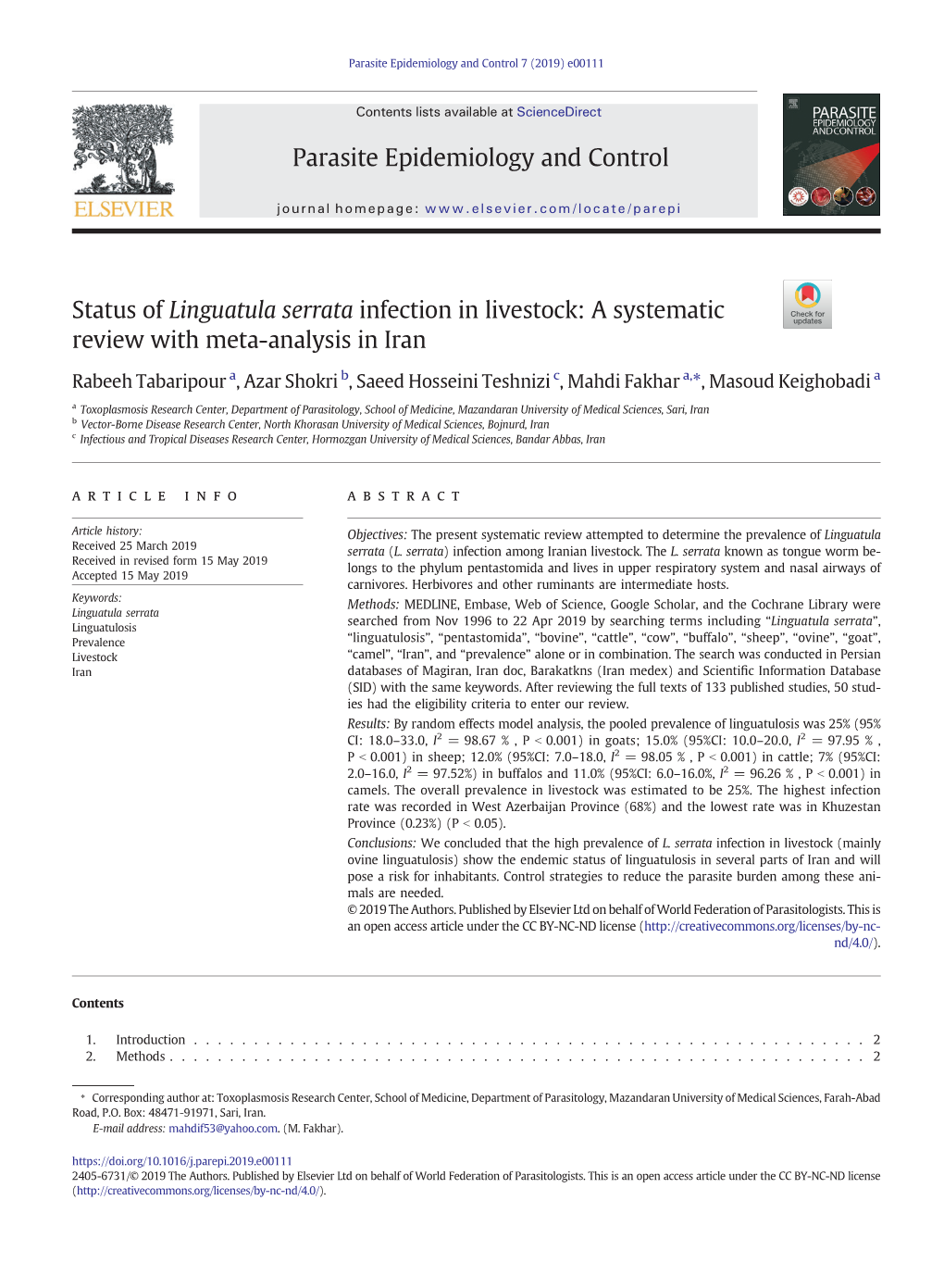 Status of Linguatula Serrata Infection in Livestock: a Systematic Review with Meta-Analysis in Iran