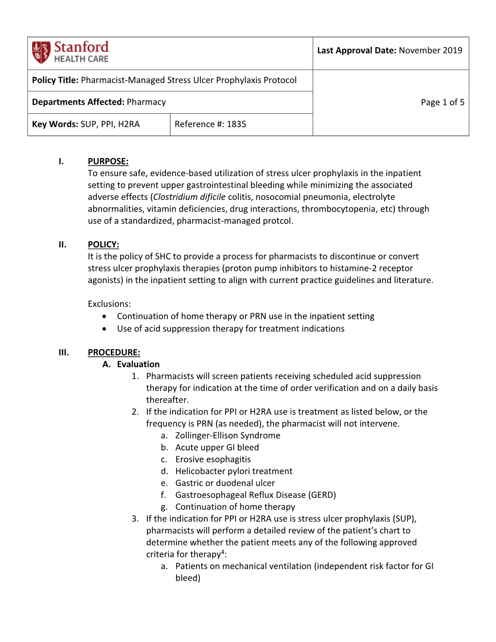 Stress Ulcer Prophylaxis Clinical Guidelines