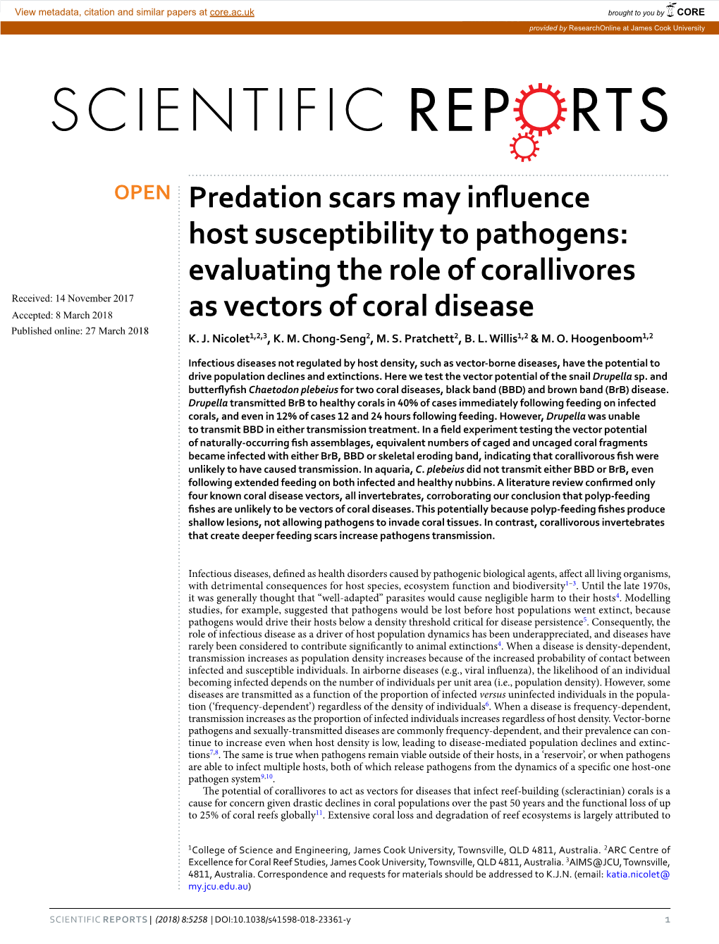 Predation Scars May Influence Host Susceptibility to Pathogens