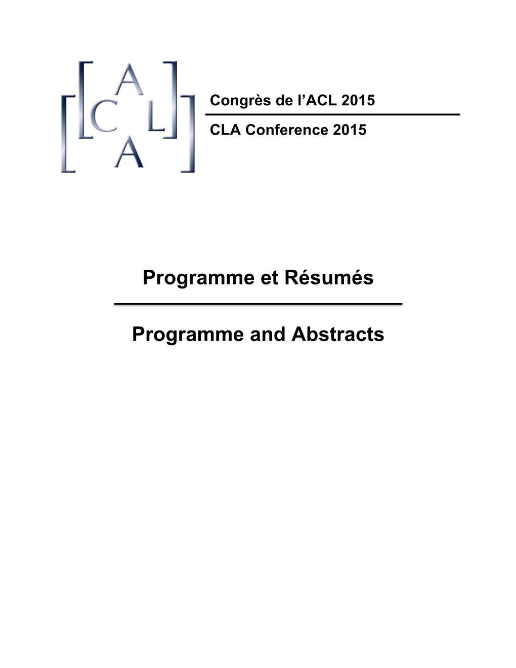 Programme Et Résumés Programme and Abstracts