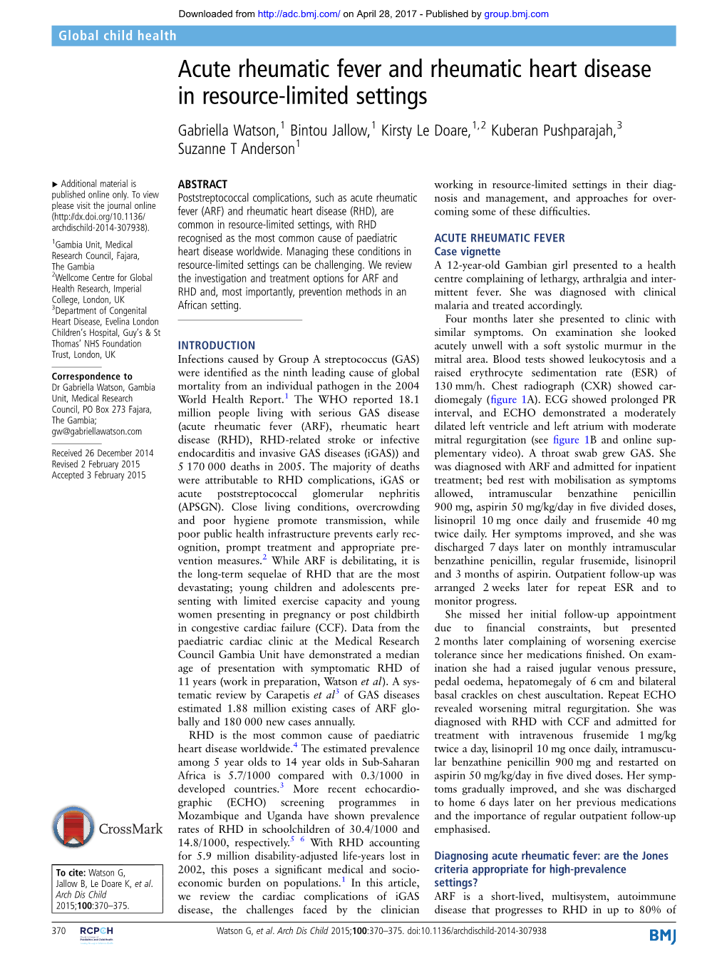 Acute Rheumatic Fever and Rheumatic Heart Disease in Resource-Limited Settings