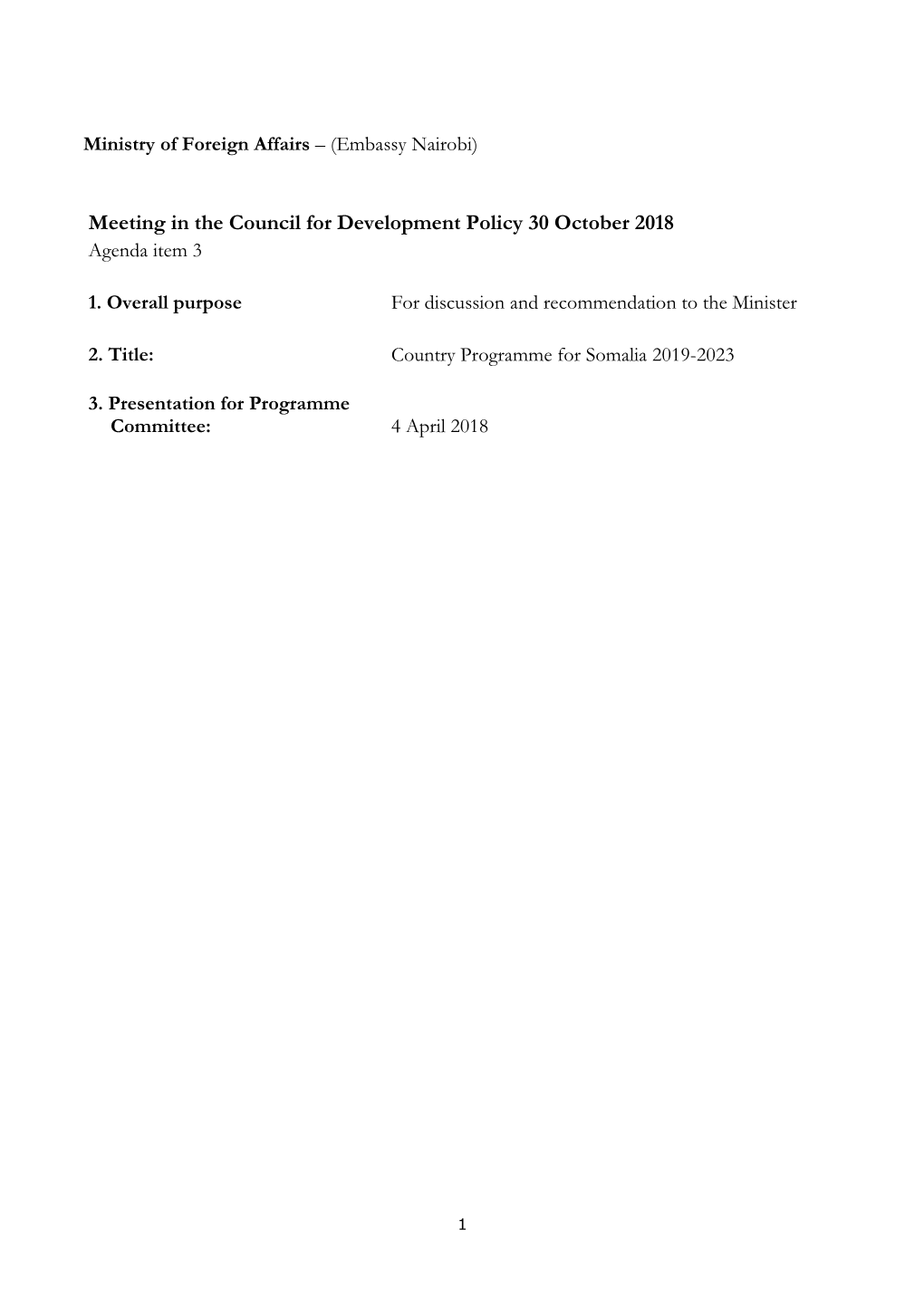 Meeting in the Council for Development Policy 30 October 2018 Agenda Item 3