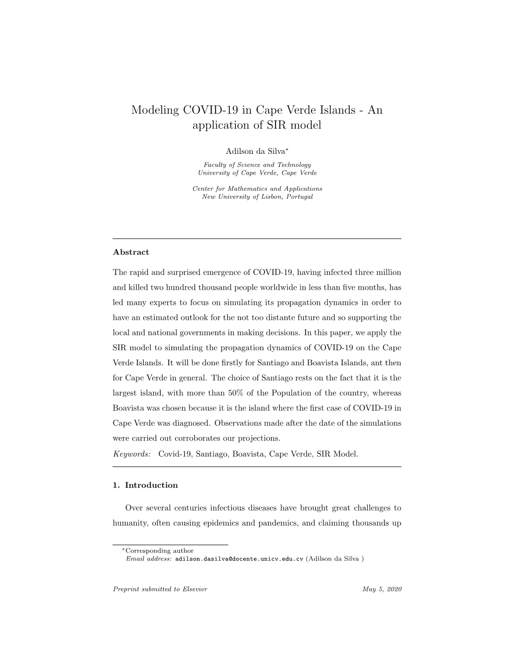 Modeling COVID-19 in Cape Verde Islands - an Application of SIR Model