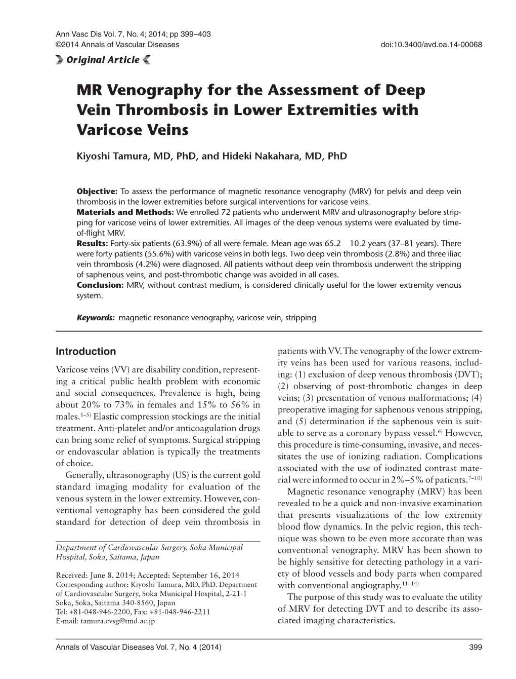 MR Venography for the Assessment of Deep Vein Thrombosis in Lower Extremities with Varicose Veins