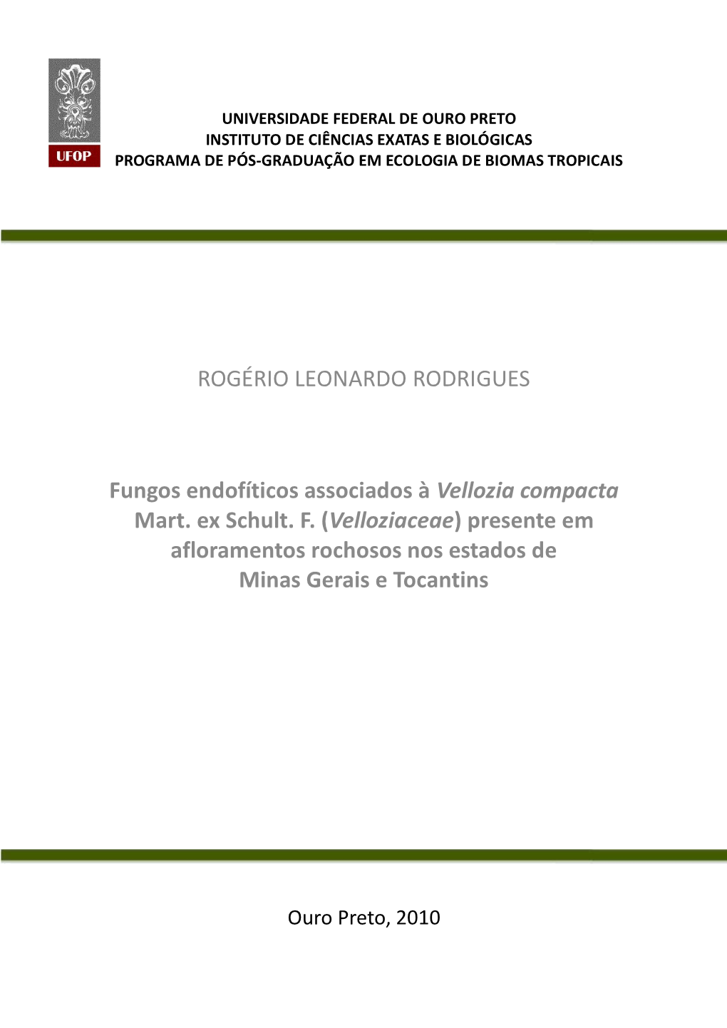 ROGÉRIO LEONARDO RODRIGUES Fungos Endofíticos Associados À