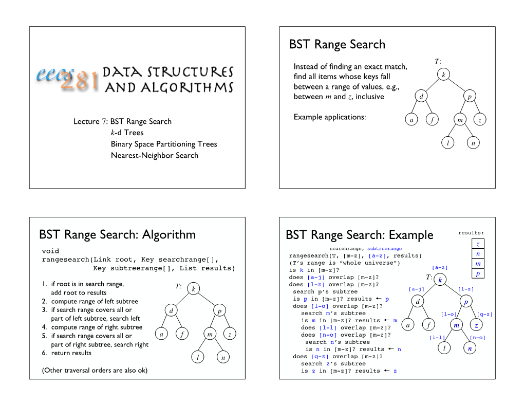 K-D Trees! Binary Space Partitioning Trees! L! N! Nearest-Neighbor Search!