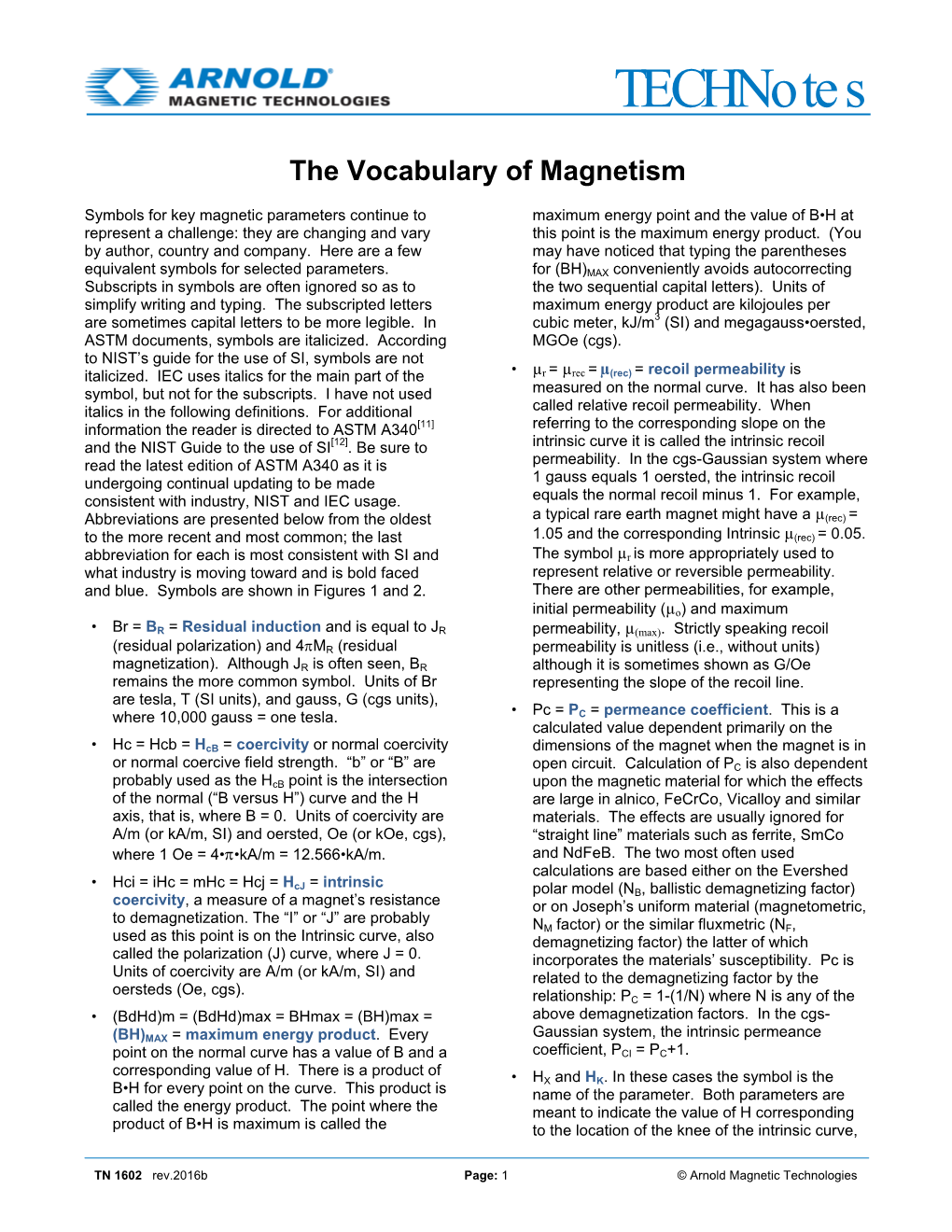 Vocabulary of Magnetism